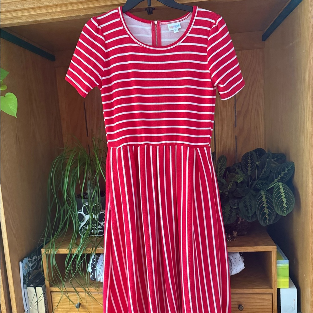 LuLaRoe Red and White Striped Casual Dress